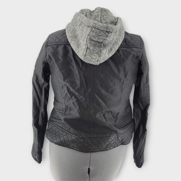 YMI jacket Women's L Gray Moto Zippered Pockets Hooded Full-Zip Cropped Biker - Picture 3 of 6